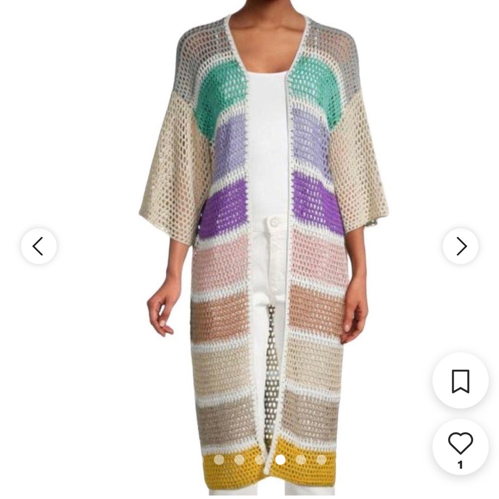 Anthropologie Roffe Striped Crochet Shrug Multicolor Open Front Cardigan New